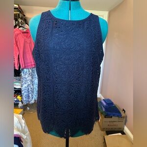 LOFT Navy Blue Crochet Lace Halter Tank Top